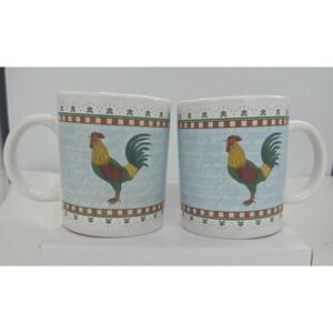 Set 2 Vtg 1990s Houston Harvest Red Rooster Chicken Porcelain Coffee Mug 3x4 Cup